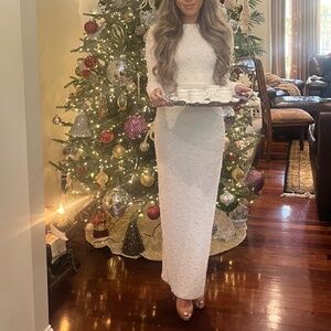 VIENNA Embellished Long Sleeve Backless Maxi Dress in White